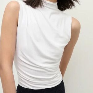 BNWT Veronica Beard Mylie Mock Neck Sleeveless Top, Ruched Side White XS shirt
